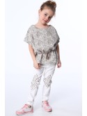 Bluza fetita cu cravate, alba si bej NDZ8200 - Magazin online - Boutique